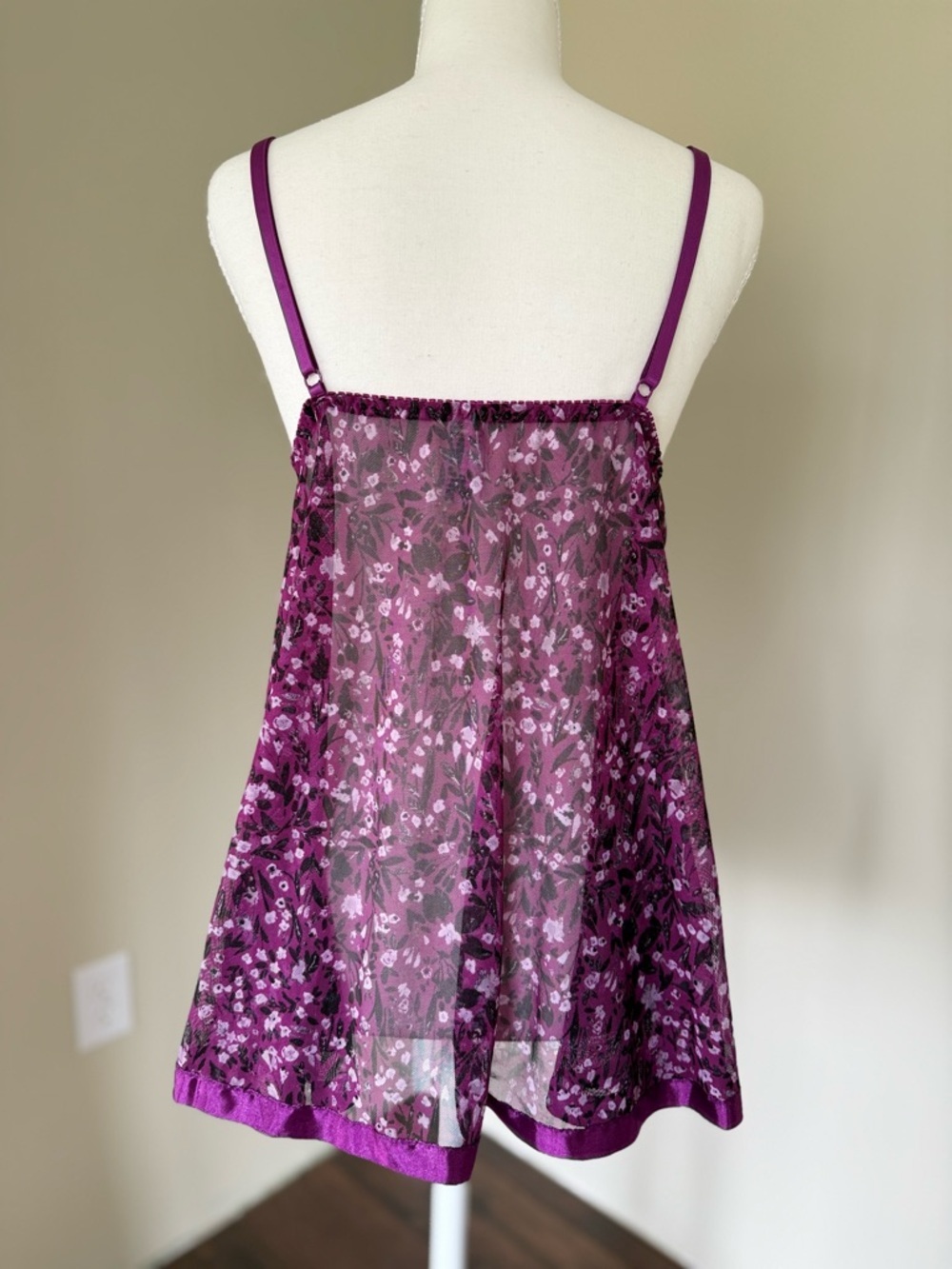 Vintage Y2K purple babydoll top camisole Sheer Lace Floral bow sequins ribbon M - Picture 4 of 6